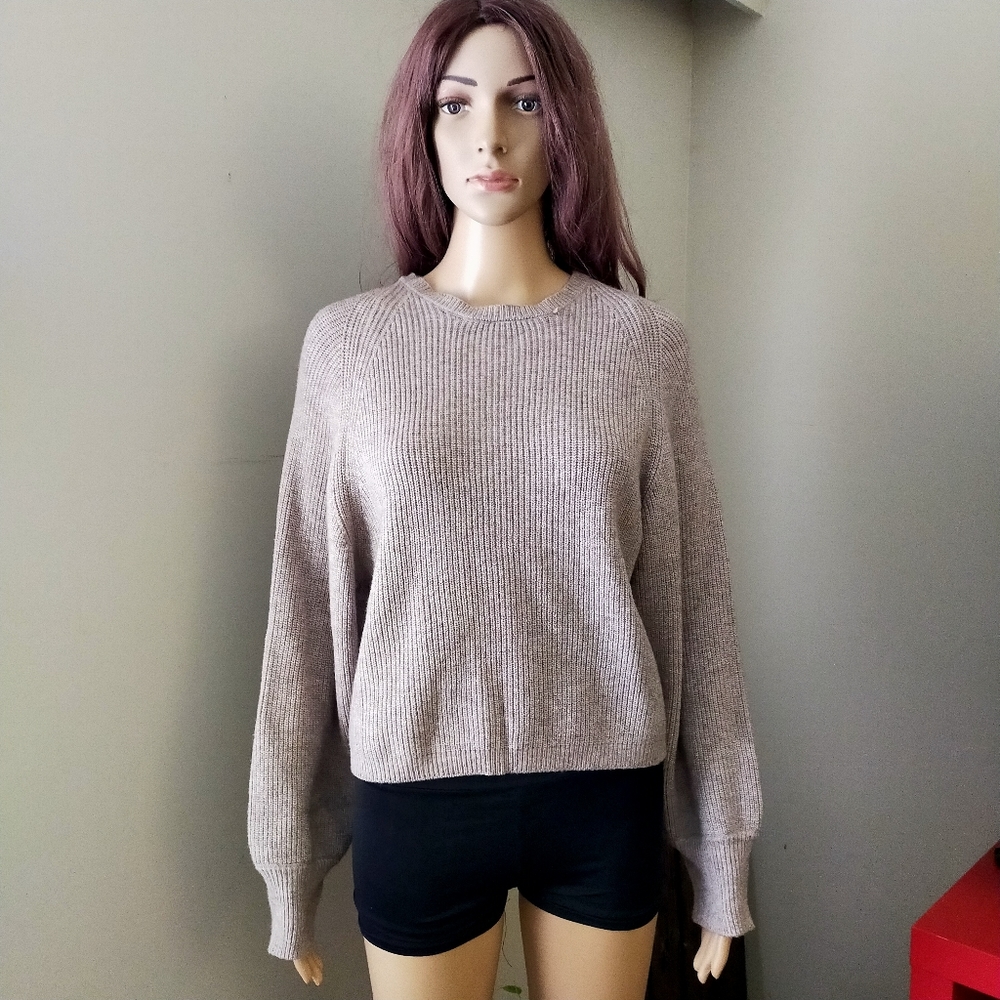 Poof Apparel sweater Taupe Tan Long Sleeves Crew Neck Knit  Tulip nwot